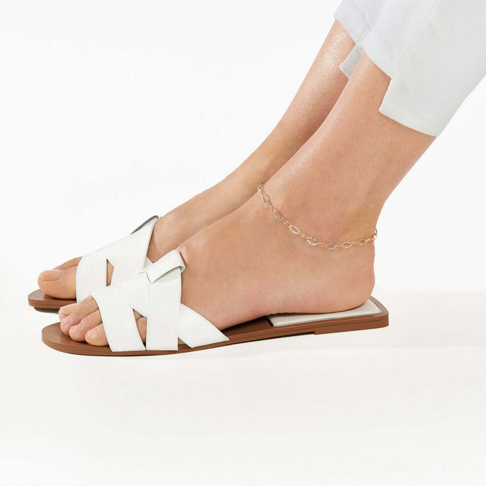 14K Yellow White Gold Oval Cable Stamping Anklet (Solid Links) 10" - WJD Exclusives