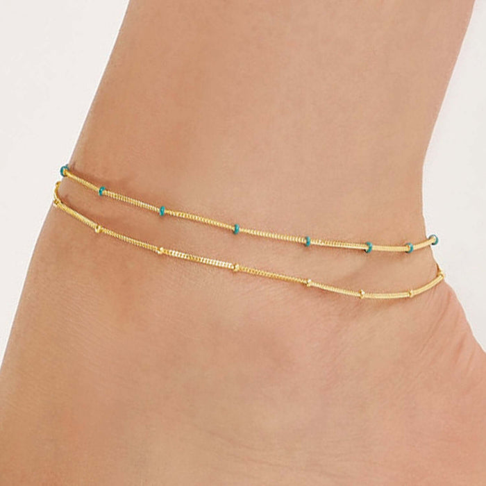 14K Yellow Gold Miami Cuban Blue Enamel Saturn Ankle Bracelet (Solid Links) 9" - 10" Adjustable - WJD Exclusives