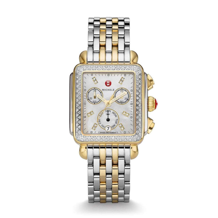 MICHELE Deco Two-Tone Gold Stainless Steel Diamond Dial Womens Watch MWW06P000108
