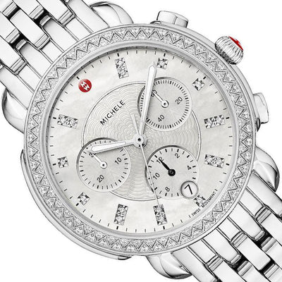 NEW MICHELE Sidney 38mm Stainless Steel Diamond Dial Women's Watch MWW30A000001