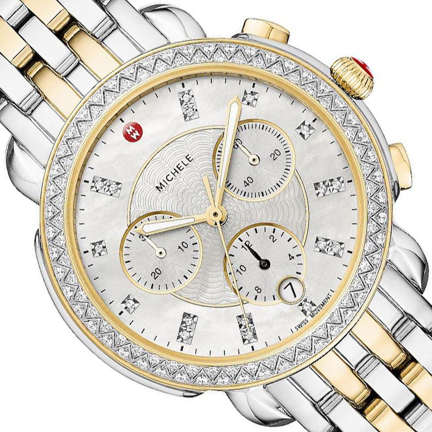 NEW MICHELE Sidney 38mm Two-Tone Stainless Steel Diamond Dial Women's Watch MWW30A000005