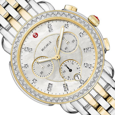 NEW MICHELE Sidney 38mm Two-Tone Stainless Steel Diamond Dial Women's Watch MWW30A000005