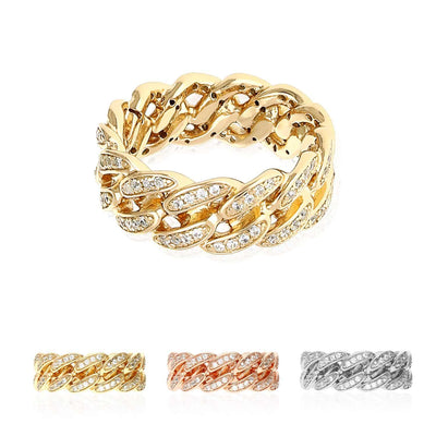 18K Gold Over Silver Yellow Rose White Pave CZ Miami Ring