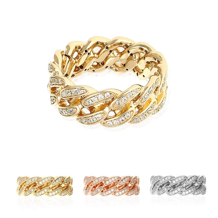 18K Gold Over Silver Yellow Rose White Pave CZ Miami Ring