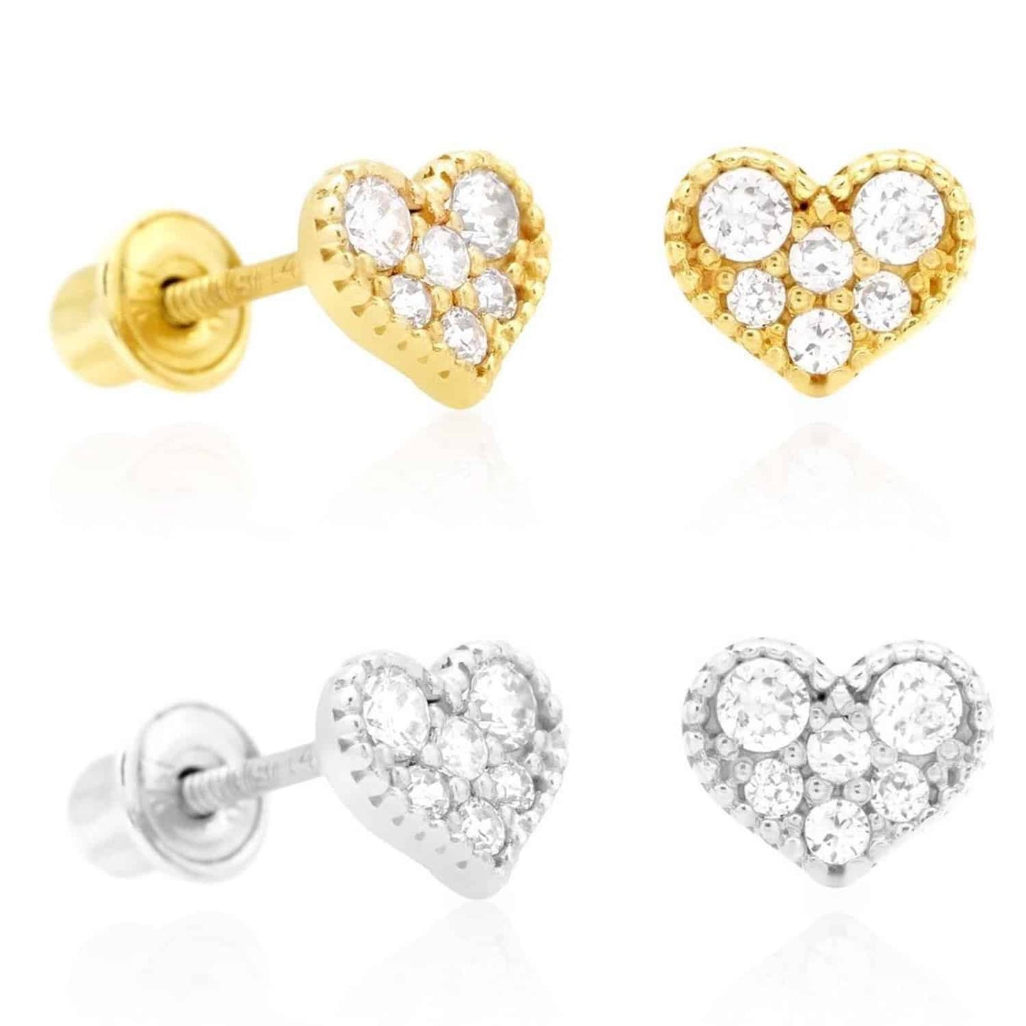 Kid's 0.40Ct CZ 5mm 14K Yellow White Gold Heart Stud Earrings