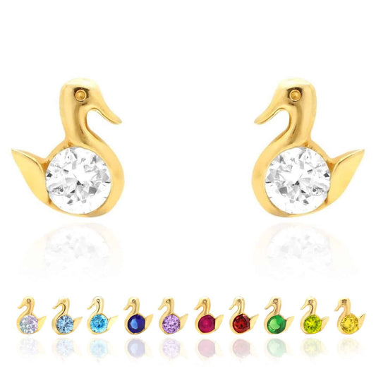 14K Yellow Gold Round Cut Simulated Birthstone Duck Baby Screwback Stud Earrings