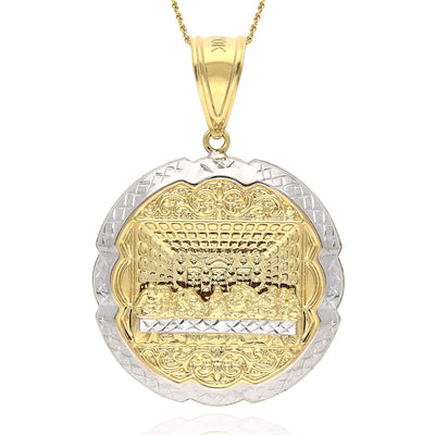 Yellow Gold 10K Diamond-Cut 3D Apostles The Last Supper Round Pendant 15mm-75mm