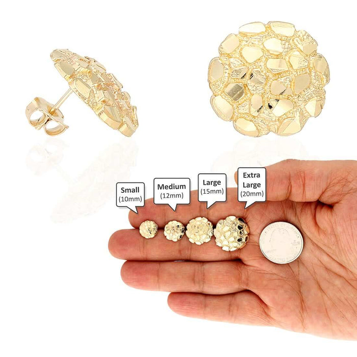 10K Solid Gold Diamond-Cut Nugget Push Back Stud Earrings