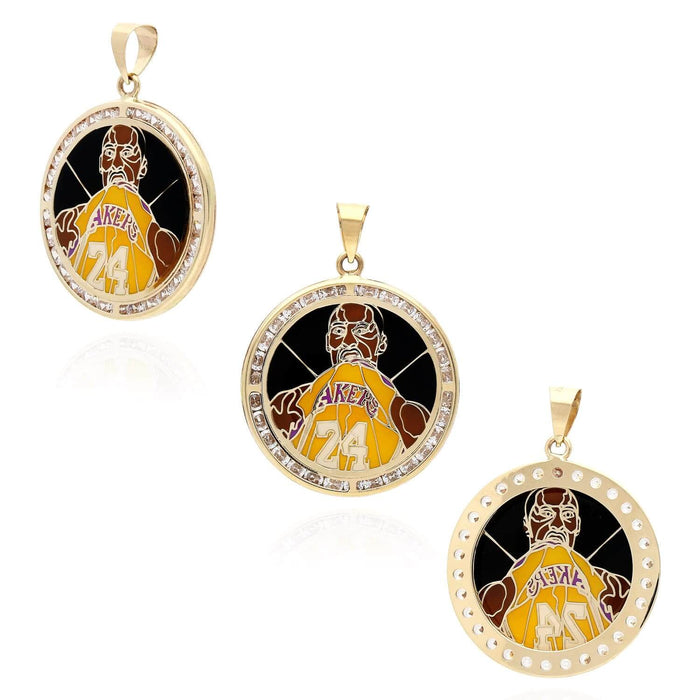 10K Yellow Gold CZ Basketball Lakers Kobe Bryant Medallion Pendant