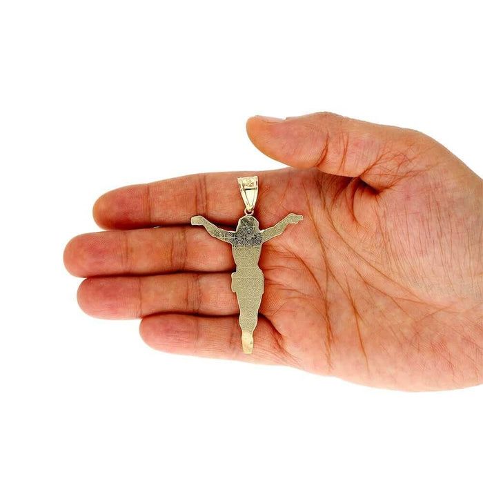10K Gold Two-Tone Yellow White Gold Jesus Crucifix Pendant 1.57"-3.62"