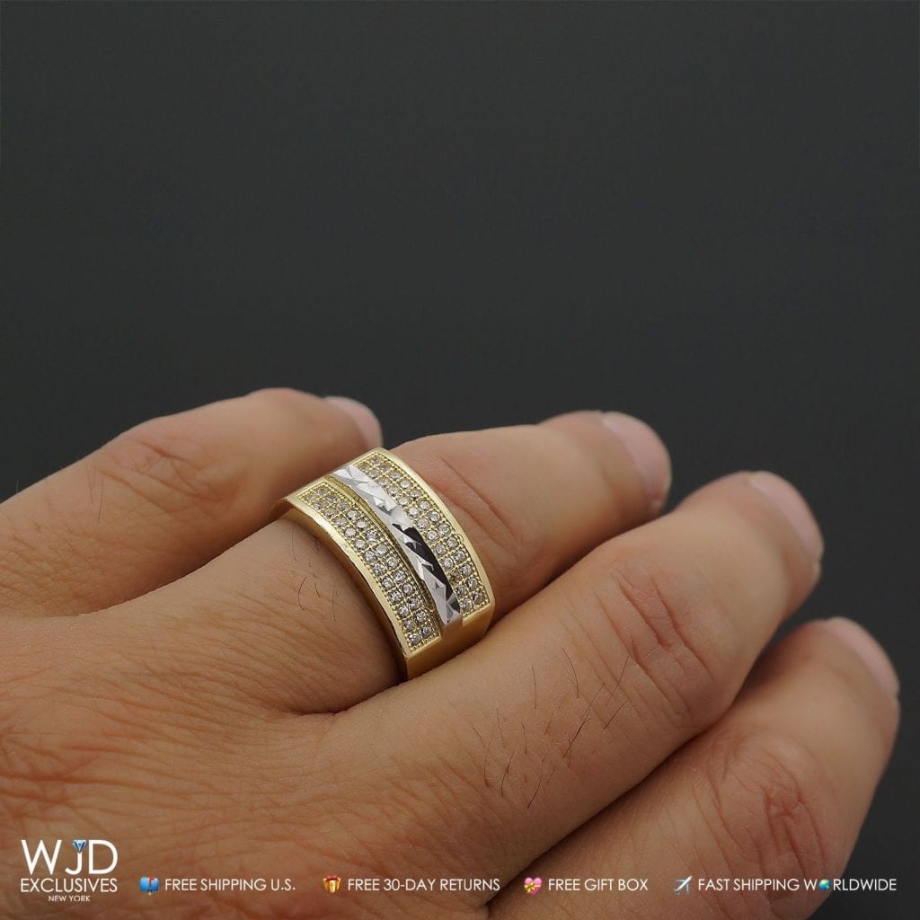 14K Yellow Gold 0.60Ct Created Diamond Signet Ring Size 8-12