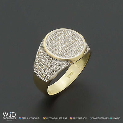 Men's 10K Gold Yellow 1.50Ct White Pave CZ Signet Ring Size 8-12