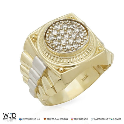 10k Gold Yellow & White 0.40Ct CZ Jubilee Style Signet Men's Ring