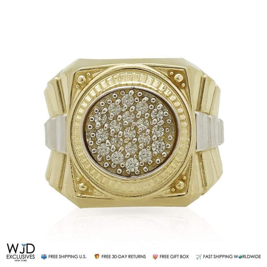10k Gold Yellow & White 0.40Ct CZ Jubilee Style Signet Men's Ring