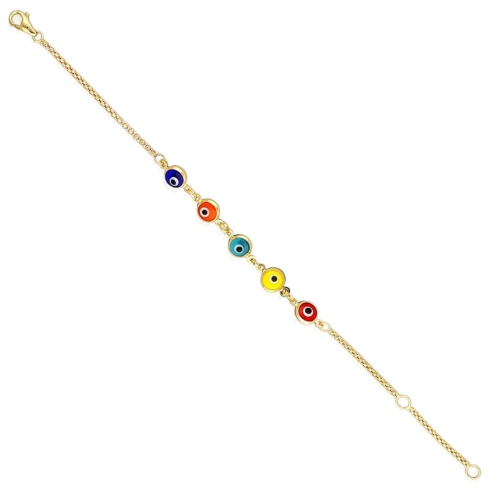 14k Gold Yellow Bezel Evil Eye Kid Bracelet 5"-6" Adjustable