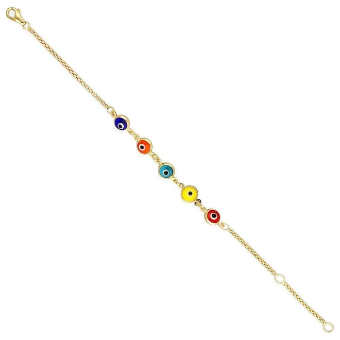 14K Yellow Gold Bezel Evil Eye Kid Bracelet 5"-6" Adjustable