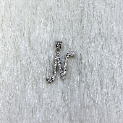 925 Sterling Silver Single Script Initial Cubic Zirconia Pendant Necklace 18"
