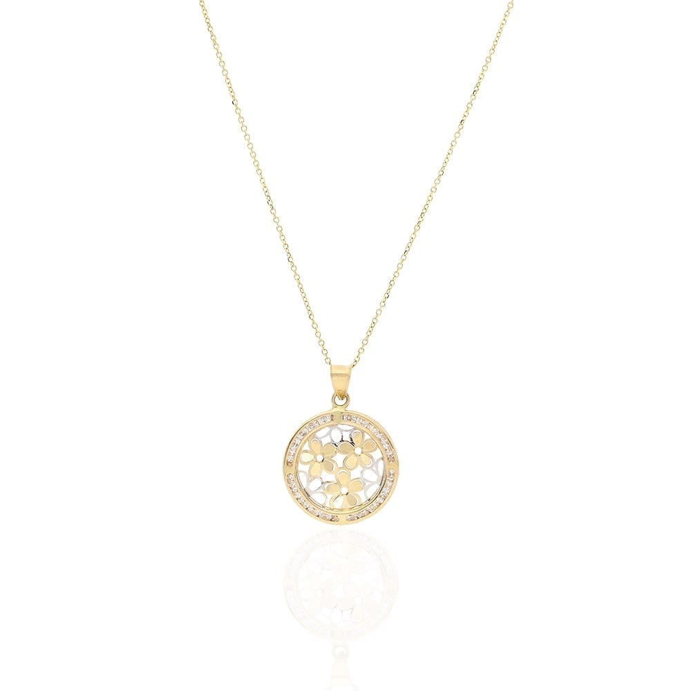 14k Yellow Gold White Gold 1.50Ct CZ Flower Pendant 1"