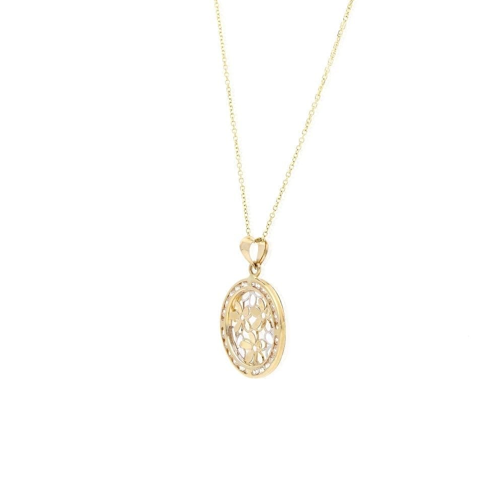 14k Yellow Gold White Gold 1.50Ct CZ Flower Pendant 1"