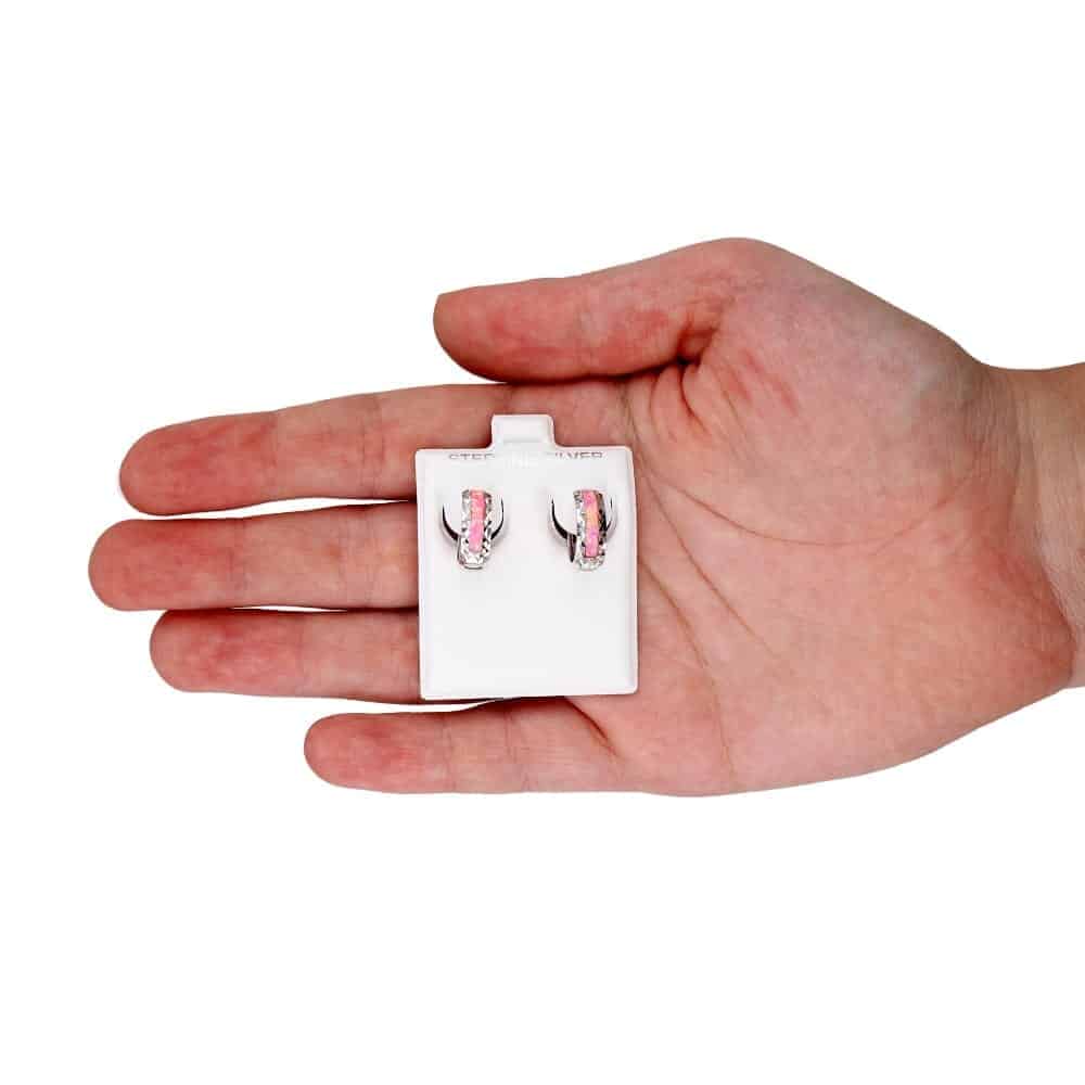 925 Sterling Silver Diamond Cut Fire Opal Huggie Hoop Earrings 0.55"