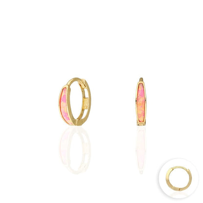 14k Yellow Gold Multicolor Fire Opal Huggie Hoop Earrings 0.4"