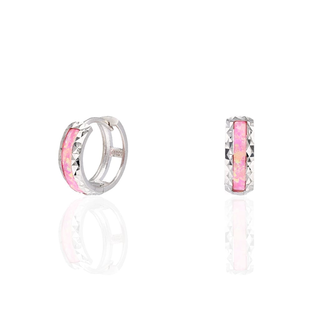 925 Sterling Silver Diamond Cut Fire Opal Huggie Hoop Earrings 0.55"