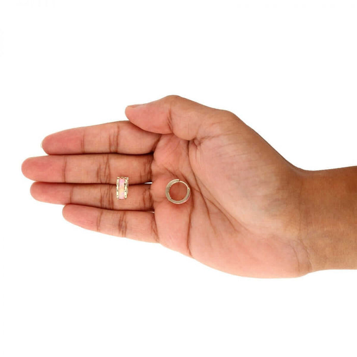 14k Yellow Gold Diamond-Cut Fire Opal Huggie Hoop Earrings 0.5"