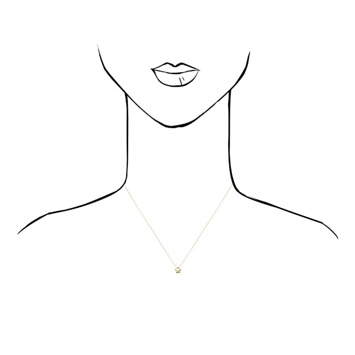 0.05CT Natural Diamond 14K Yellow Gold 6.5mm Star Charm Necklace (Solid Links) 18"