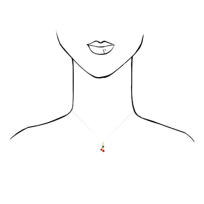 14k Yellow Gold Red Enamel Cherry KidsPendant Cable Chain 16" 18"