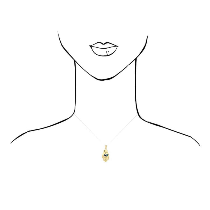 14k Yellow Gold Evil Eye Hamsa Hand Of Fatima Pendant 1"