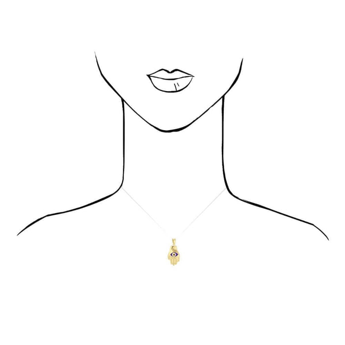 14k Yellow Gold Evil Eye Hamsa Hand Of Fatima Pendant 1"