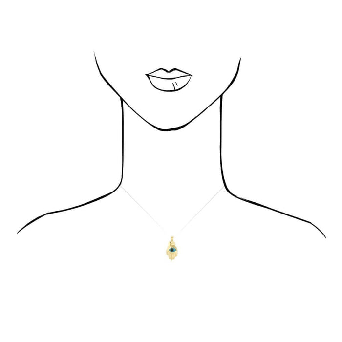 14k Yellow Gold Evil Eye Hamsa Hand Of Fatima Pendant 1"