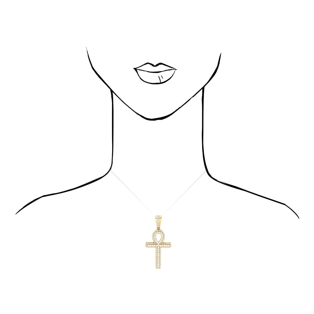 14k Solid Yellow Gold 5Ct Created Diamond Egyptian Ankh Cross Pendant