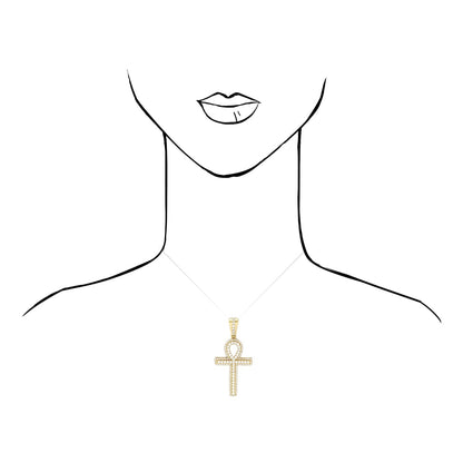 14k Solid Yellow Gold 5Ct Created Diamond Egyptian Ankh Cross Pendant