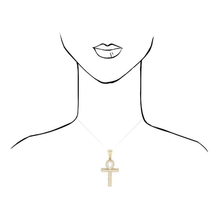 14K Yellow Gold 5Ct CZ Egyptian Ankh Cross Pendant