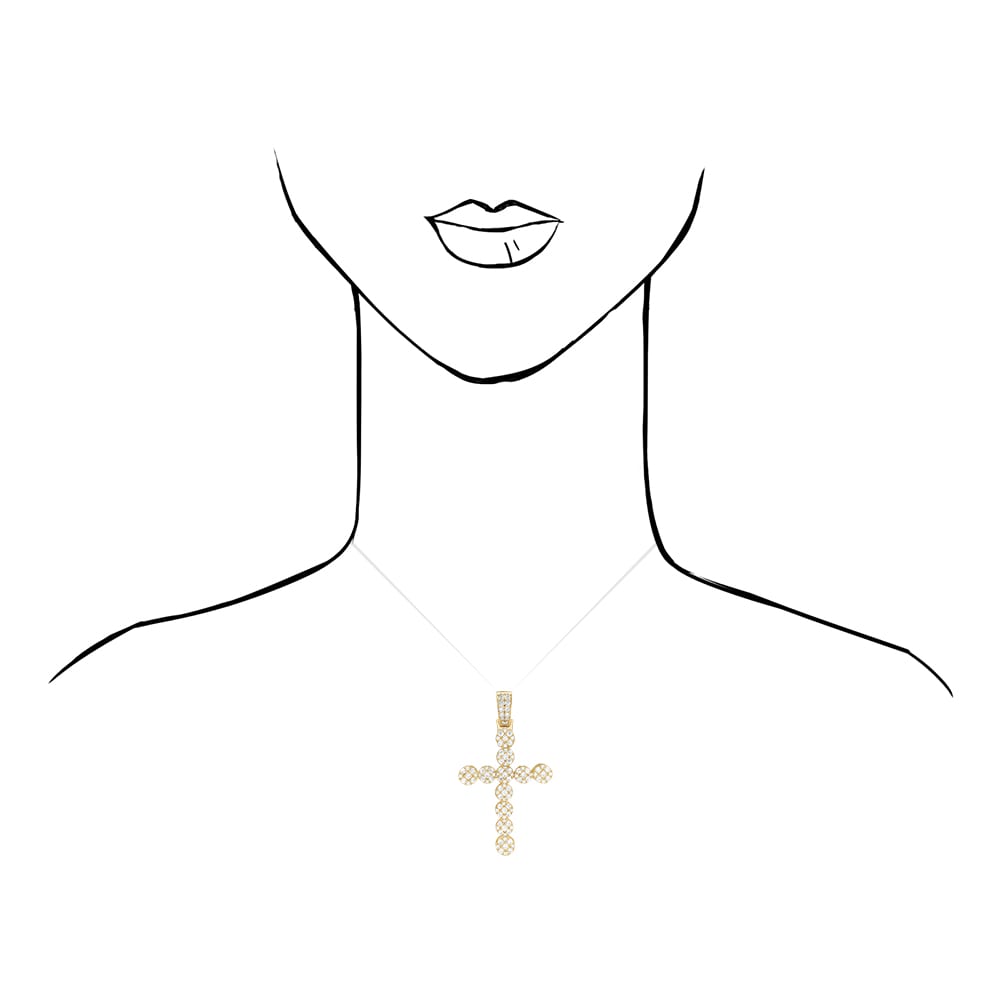 10k Yellow Gold 6Ct CZ Cluster Religious Cross Pendant