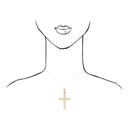 10k Yellow Gold 6Ct CZ Cluster Religious Cross Pendant