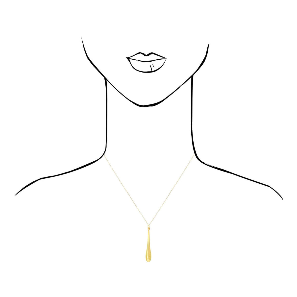 14K Yellow White Rose Gold Shiny Long Puffed Teardrop Necklace (Solid Links) 18"