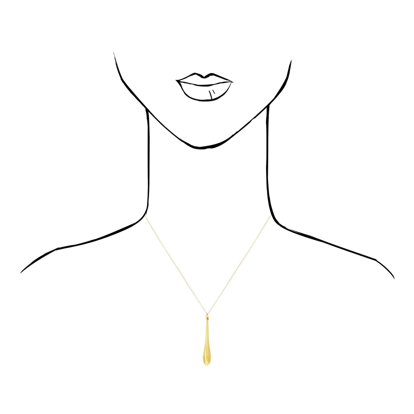 14K Yellow White Rose Gold Shiny Long Puffed Teardrop Pendant Necklace 18"
