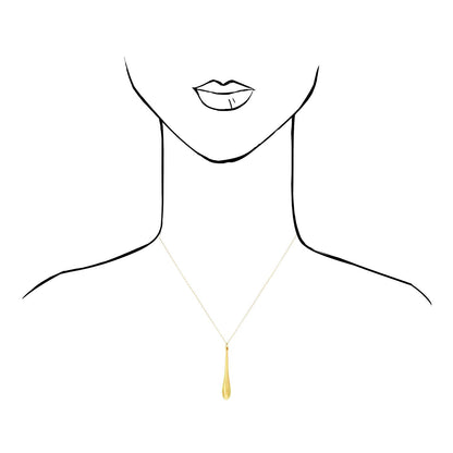 14K Yellow White Rose Gold Shiny Long Puffed Teardrop Pendant Necklace 18"