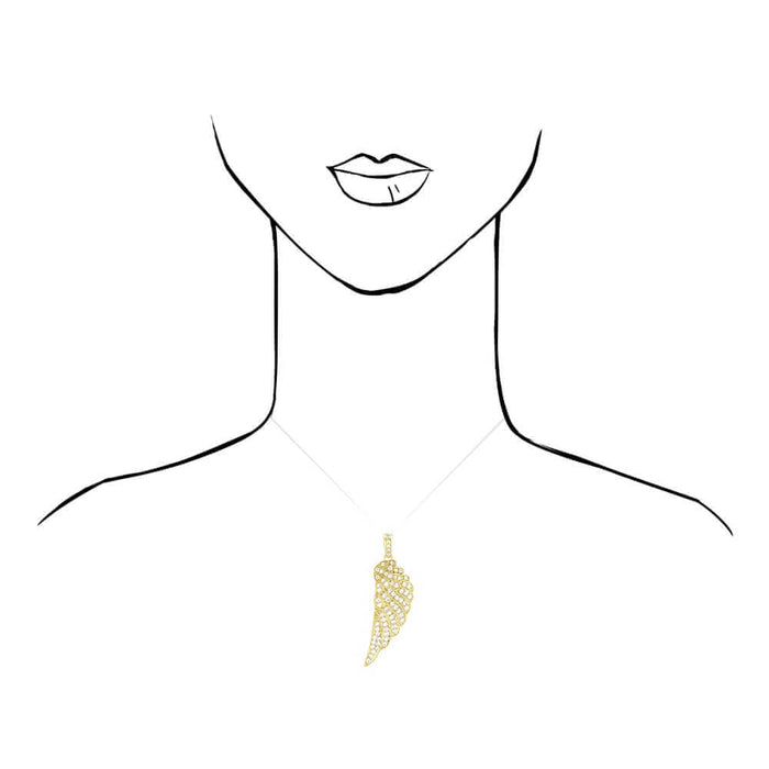 14K Yellow Gold 6Ct CZ Angel Wings Pendant 2.4"