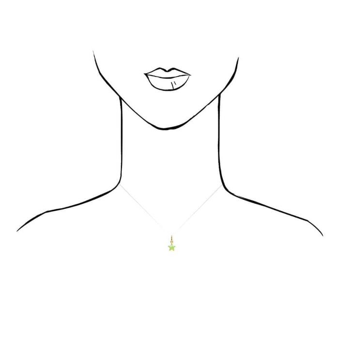 14k Yellow Gold Green Enamel Star KidsPendant Cable Chain 18"