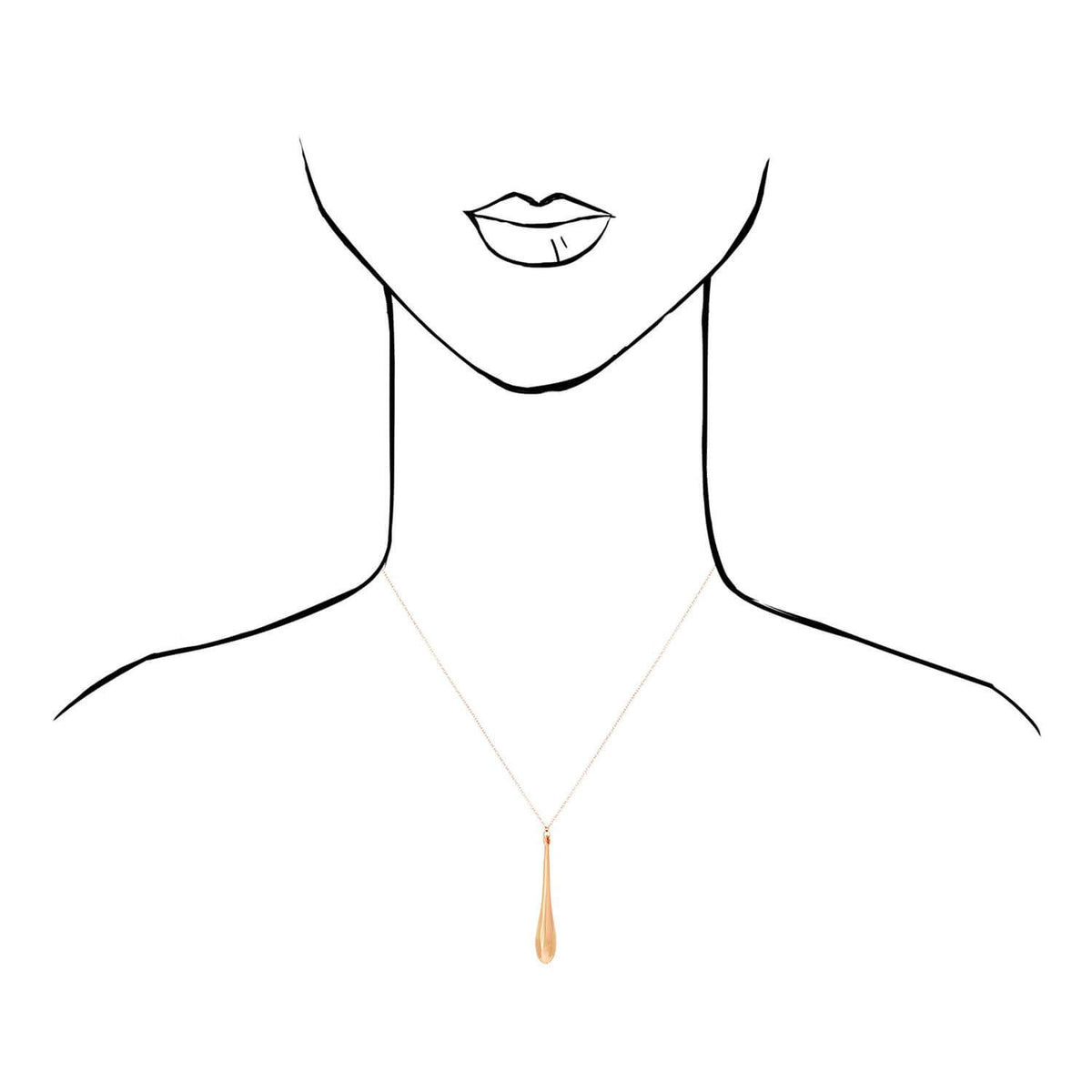 14K Yellow White Rose Gold Shiny Long Puffed Teardrop Necklace (Solid Links) 18"