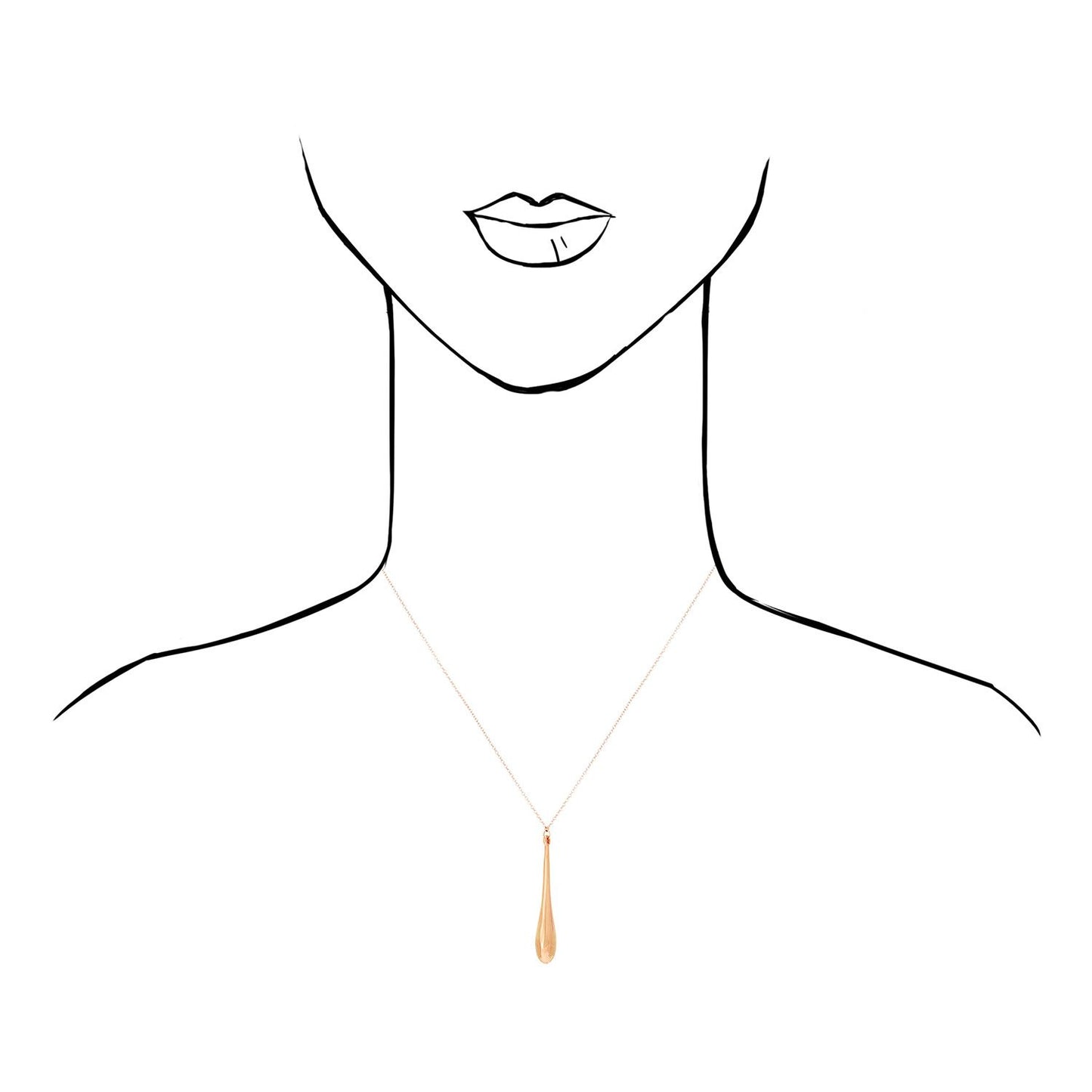 14K Yellow White Rose Gold Shiny Long Puffed Teardrop Pendant Necklace 18"