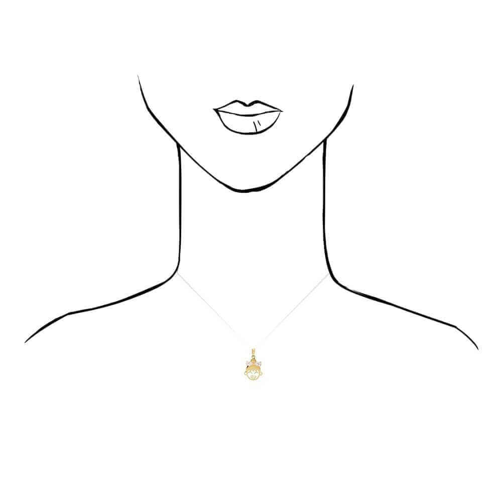 14K Yellow Gold White Zircon Girl Bow Pendant Cable Chain Necklace 16-18" adjust