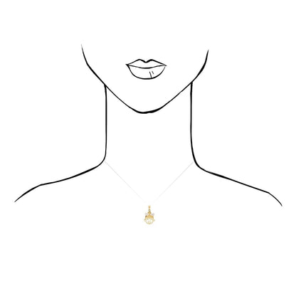 14K Yellow Gold White Zircon Girl Bow Pendant Cable Chain Necklace 16-18" adjust