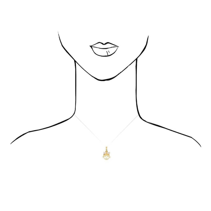 14K Yellow Gold White Zircon Girl Bow Pendant Cable Chain Necklace 16-18" adjust