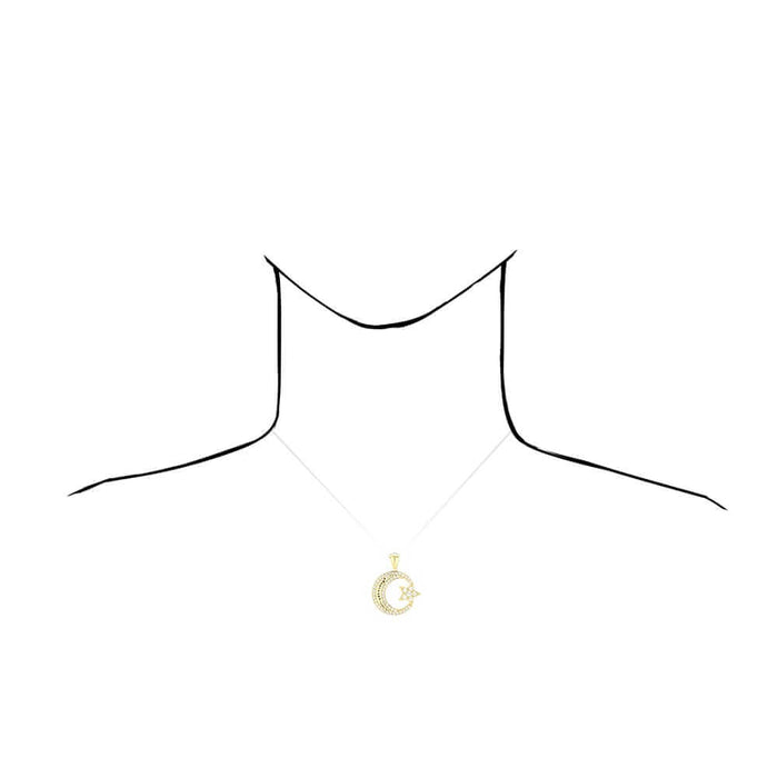 14K Yellow Gold 4.5Ct CZ Star Crescent Religious Pendant 1.6"