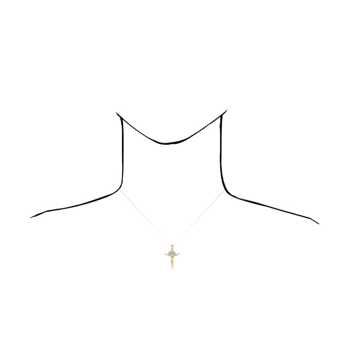 10K Gold Yellow White Diamond-Cut Jesus With Halo Crucifix Pendant 1.18"-1.77"