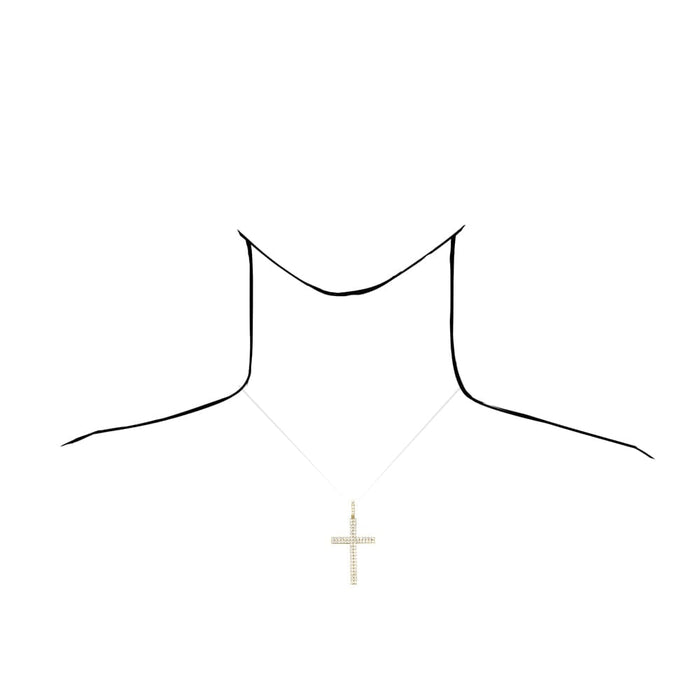 14K Yellow Gold 5Ct CZ Two Row Religious Cross Pendant